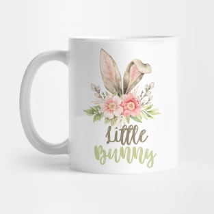 Little Bunny with Watercolor Grey Bunny Ears and Flowers Mug